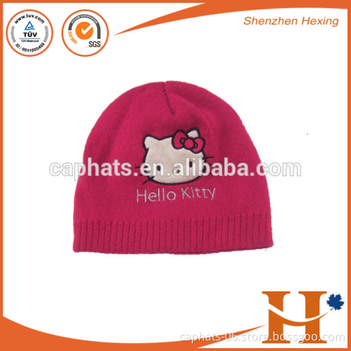 Factory price! fashion 2016 hot pink girls knitted hat wholesale low minimum